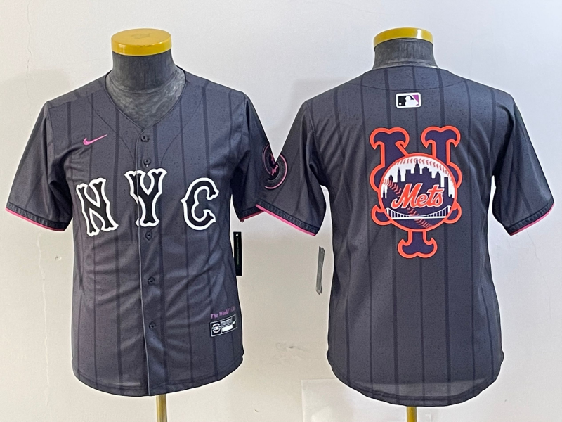 Youth New York Mets Team Big Logo Graphite 2024 City Connect Limited Stitched Baseball Jersey Youth New York Mets Team Big Logo Graphite 2024 City Connect Limited Stitched Baseball Jersey